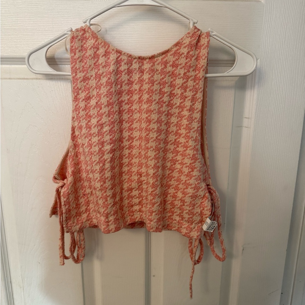 Zara Pink and Cream Houndstooth Crop Top